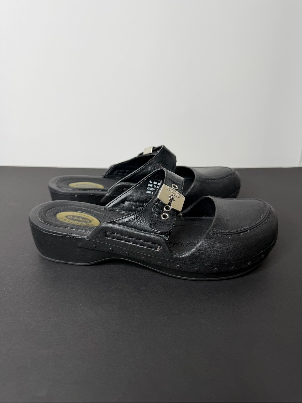 Dr. Scholl's Black Slip-On Mary Jane Clogs with Silver Accent